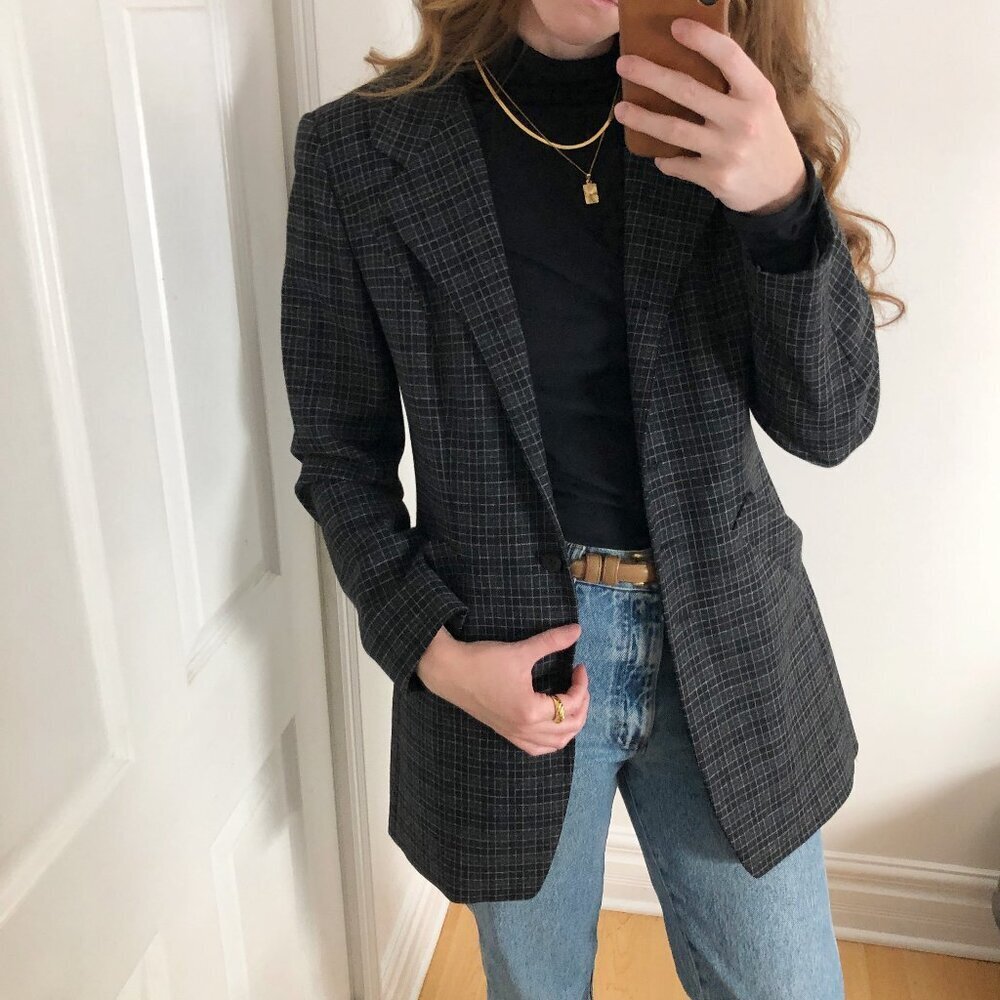 Rare Vintage Kenzo Jungle Label Blazer Jacket Coat Plaid Check Preppy 1990s 90's